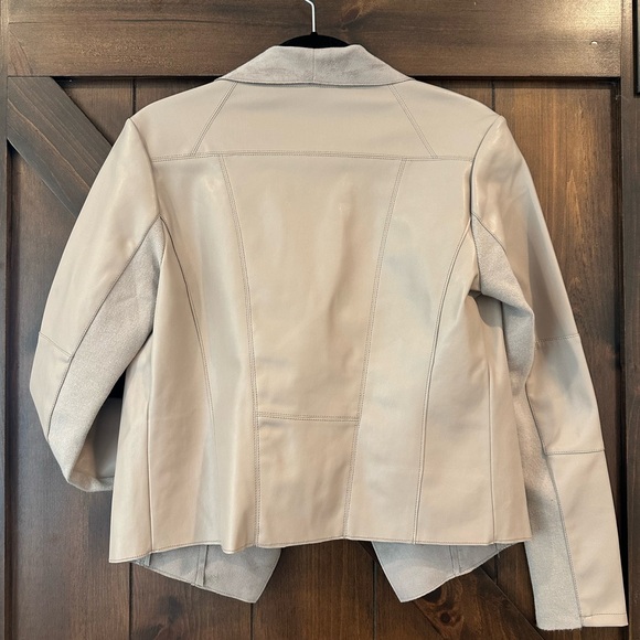 Women's Beige Faux Leather Jacket with Suede Collar - Picture 2 of 3